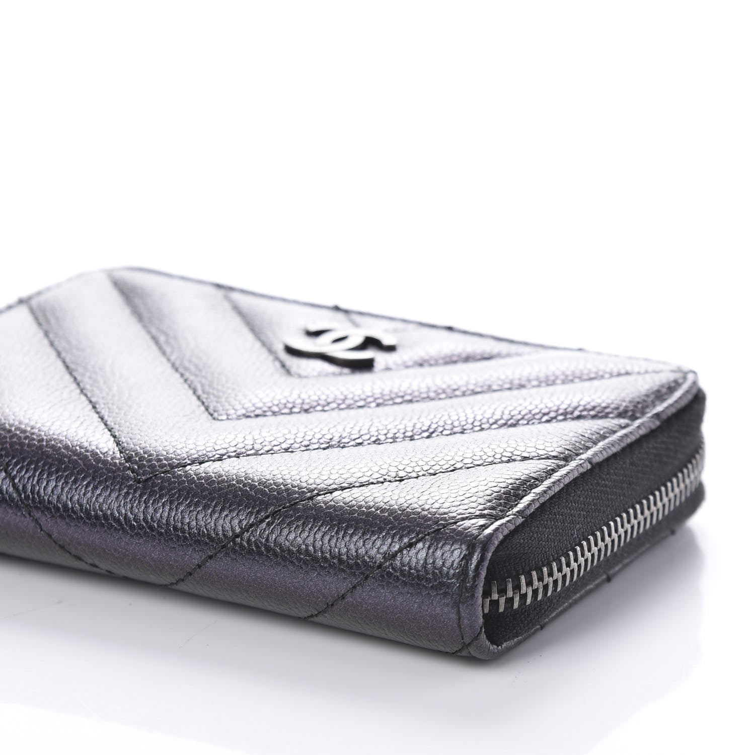Chanel Iridescent Caviar Chevron Quilted Zip Around Coin Purse Black 7 of 10