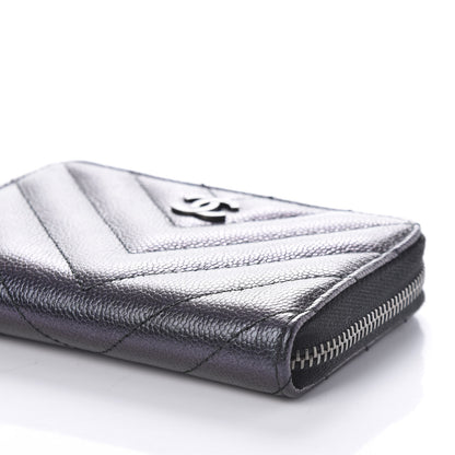 Chanel Iridescent Caviar Chevron Quilted Zip Around Coin Purse Black 7 of 10