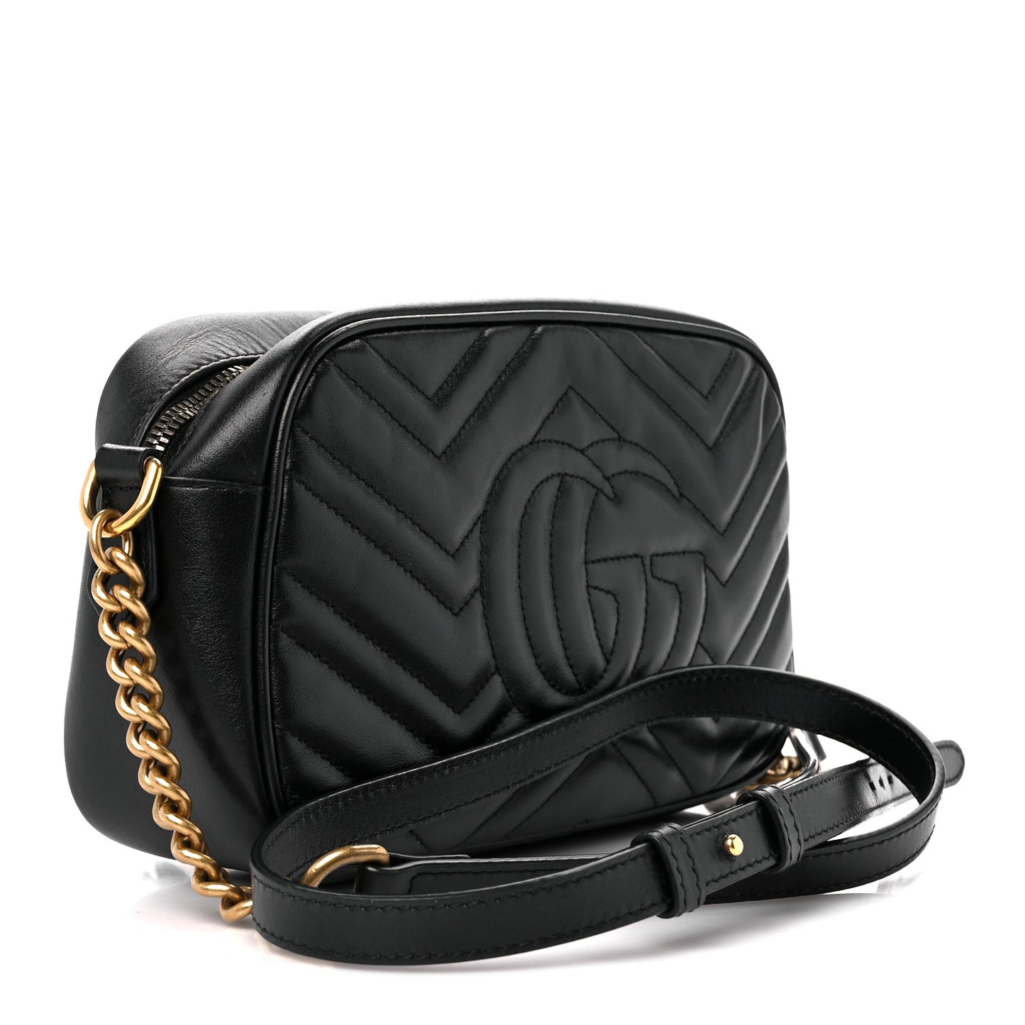 Calfskin Matelasse Small GG Marmont Chain Shoulder Bag Black