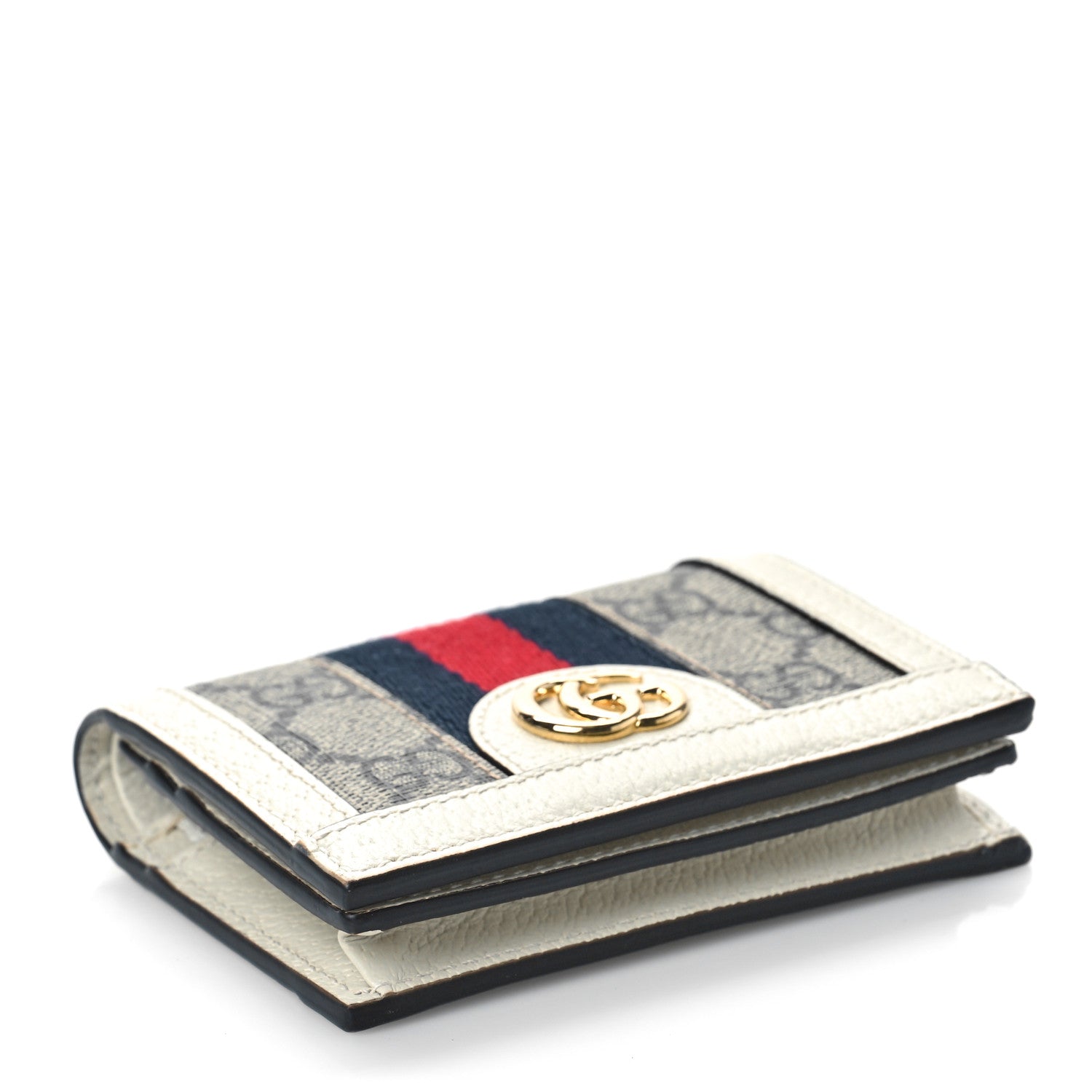 Gucci GG Supreme Monogram Textured Dollar Calfskin Web Ophidia Card Case Beige Ebony Mystic White 4 of 8