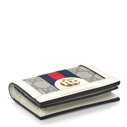 Gucci GG Supreme Monogram Textured Dollar Calfskin Web Ophidia Card Case Beige Ebony Mystic White 4 of 8