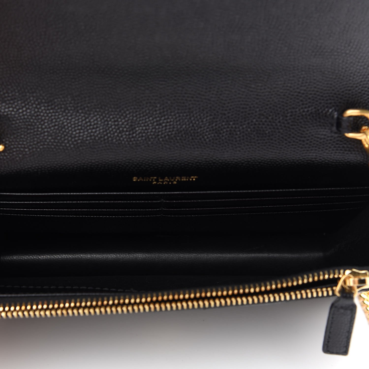 Saint Laurent Grain De Poudre Matelasse Chevron Monogram Envelope Chain Wallet Black 5 of 9