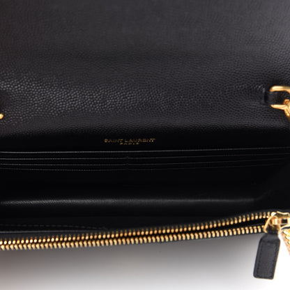 Saint Laurent Grain De Poudre Matelasse Chevron Monogram Envelope Chain Wallet Black 5 of 9