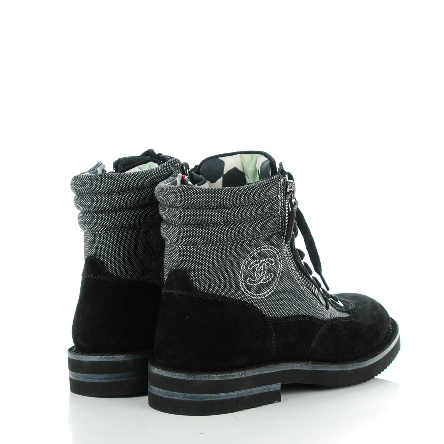 Toile Suede Calfskin CC Lace Up Short Boots 36.5 Dark Grey