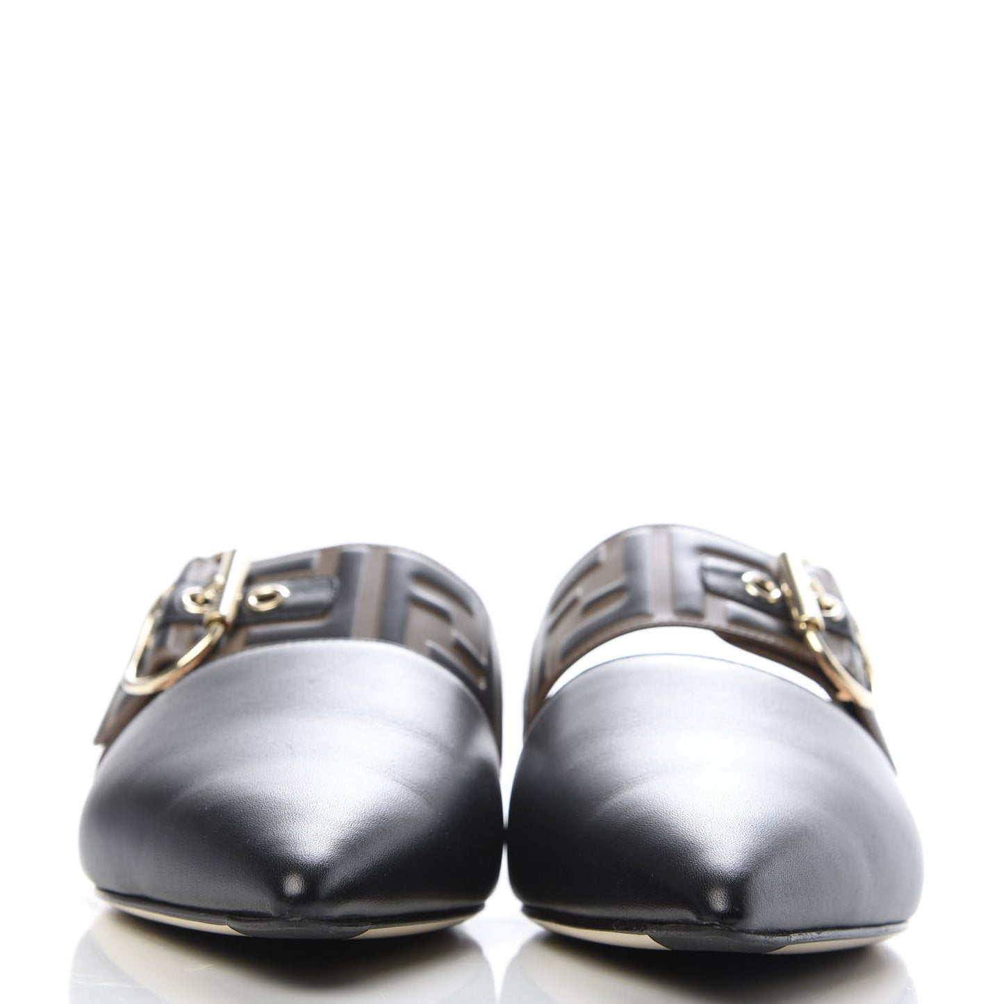 Vitello FF Embossed Buckle Flat Mules 38.5 Maya Black