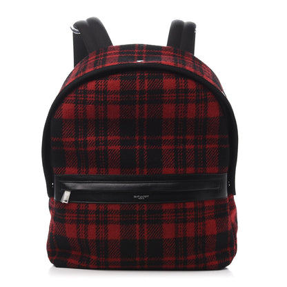 Saint Laurent Wool Tartan City Backpack Red Black 1 of 10