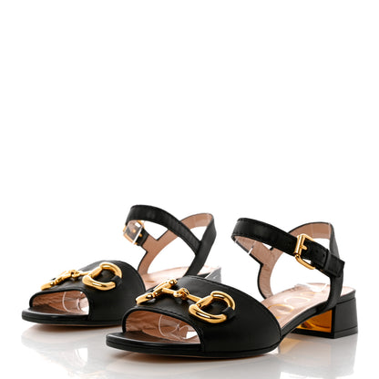Gucci Nappa Charlotte Horsebit Block Heel 45mm Sandals 37 Black 3 of 14