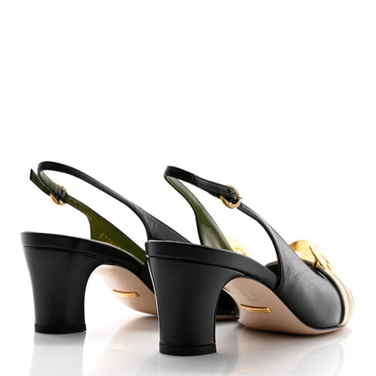 Gucci Malaga Kid Half Moon GG Square Toe Slingback Pumps 37.5 Black Vintage White 4 of 10