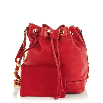 Chanel Lambskin Drawstring CC Shoulder Bag Red 3 of 16