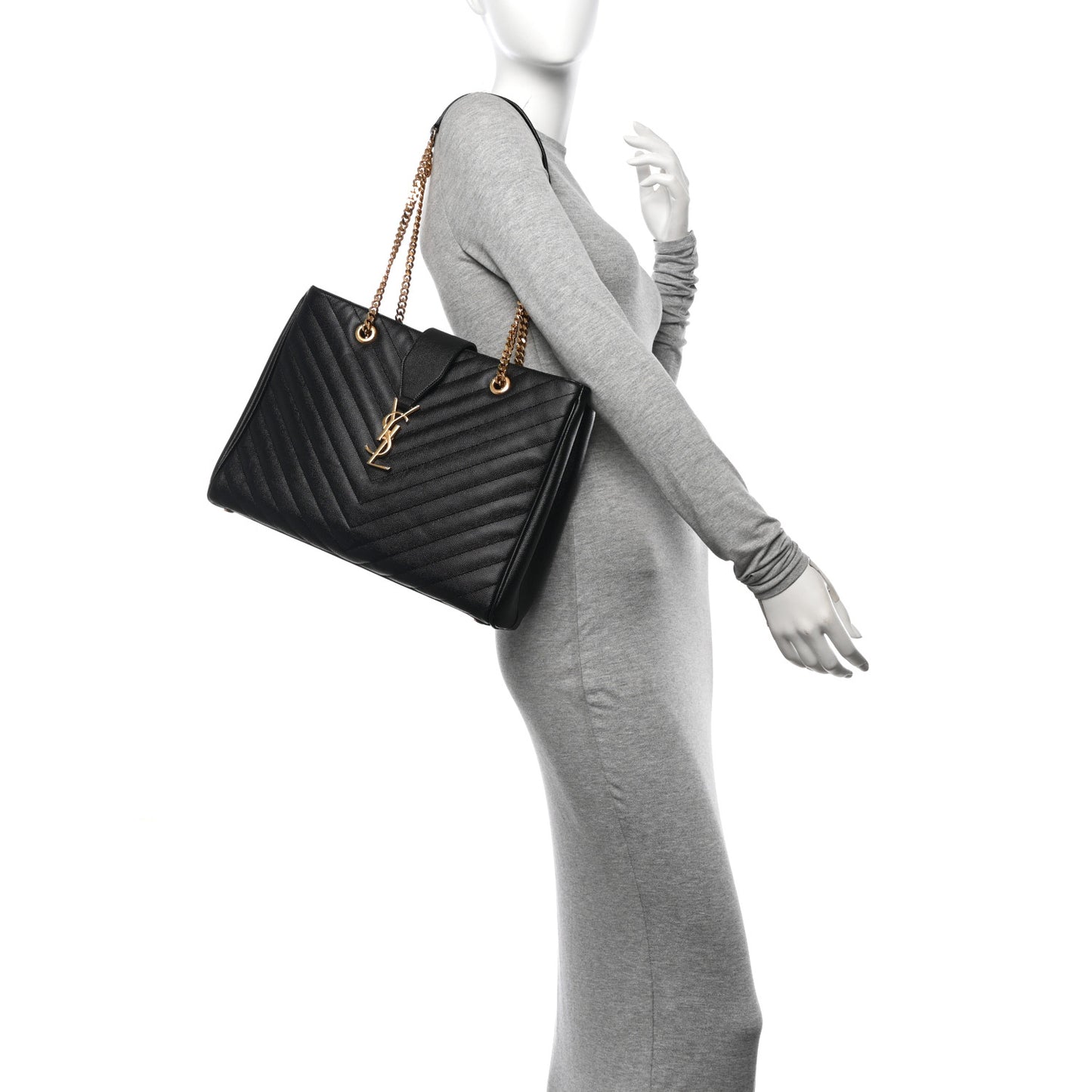 Grain De Poudre Matelasse Chevron Monogram Shopping Bag Black
