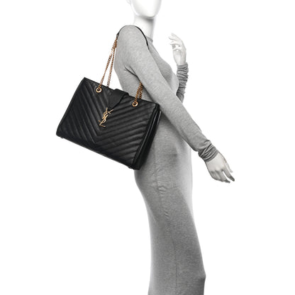 Saint Laurent Grain De Poudre Matelasse Chevron Monogram Shopping Bag Black 2 of 11