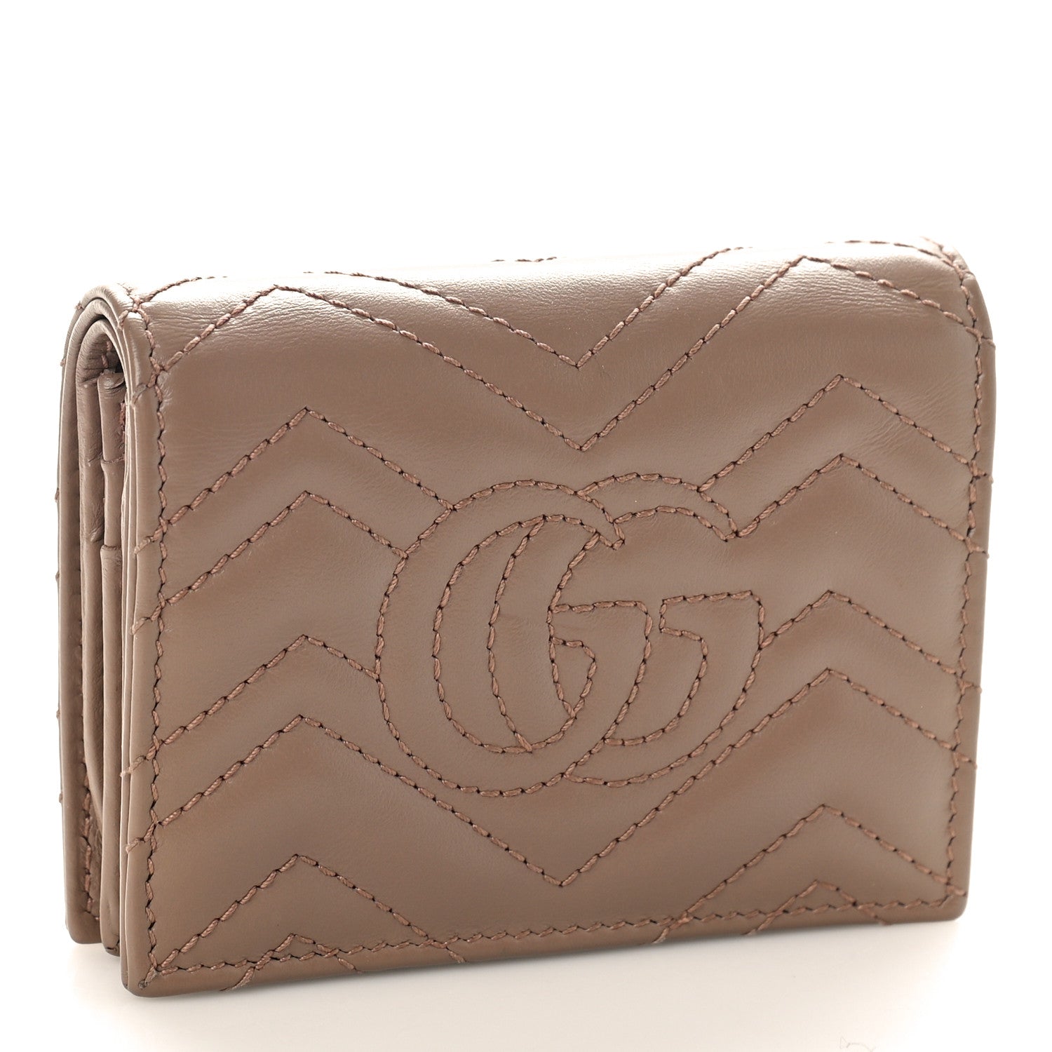 Gucci Calfskin Matelasse GG Marmont Card Case Wallet Porcelain Rose 3 of 9