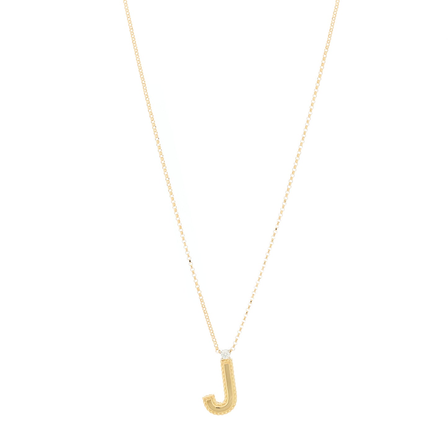 18K Yellow White Gold Diamond Princess Block Letter J Pendant Necklace
