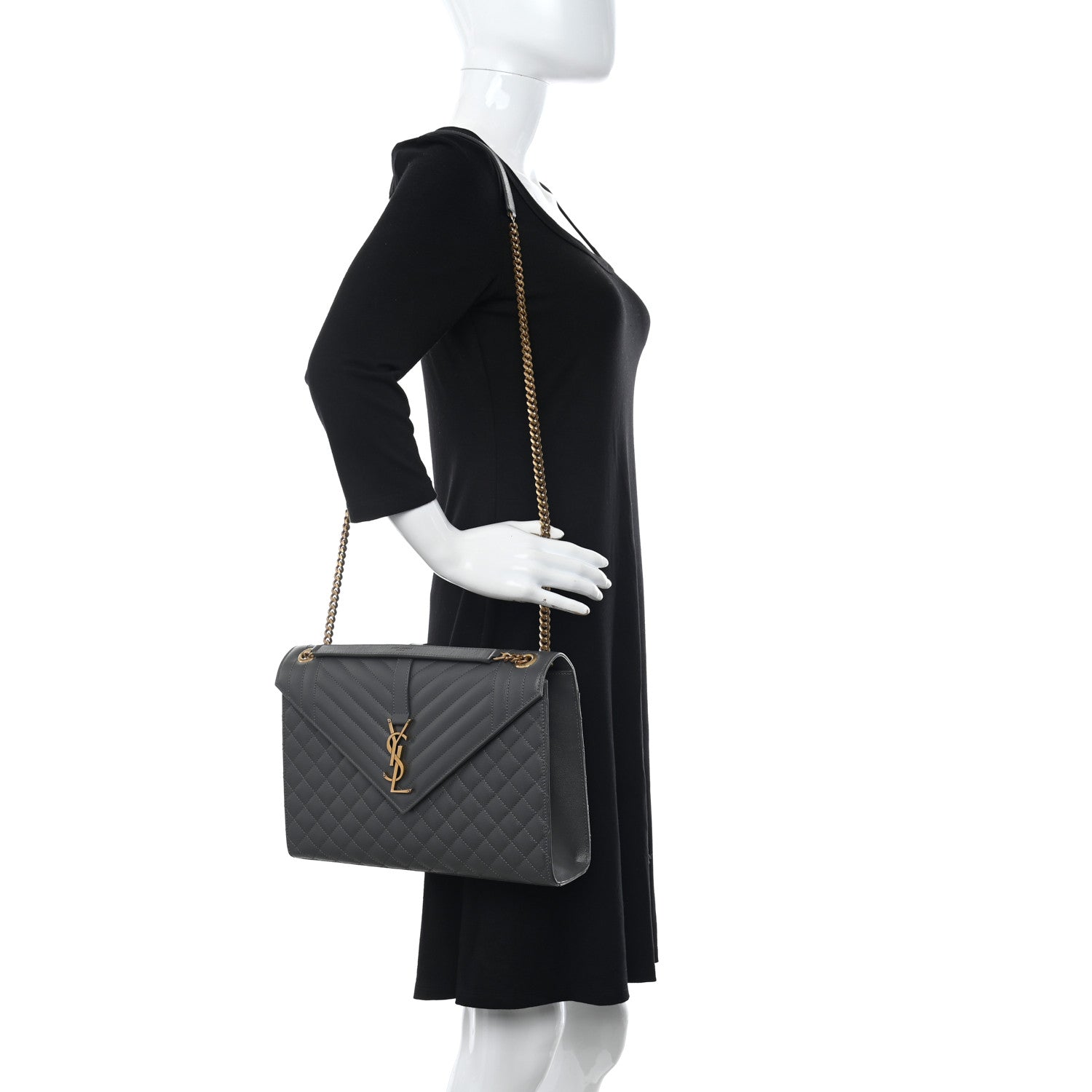 Saint Laurent Grain De Poudre Textured Mixed Matelasse Large Triquilt Monogram Satchel Storm 2 of 10