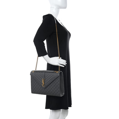 Saint Laurent Grain De Poudre Textured Mixed Matelasse Large Triquilt Monogram Satchel Storm 2 of 10