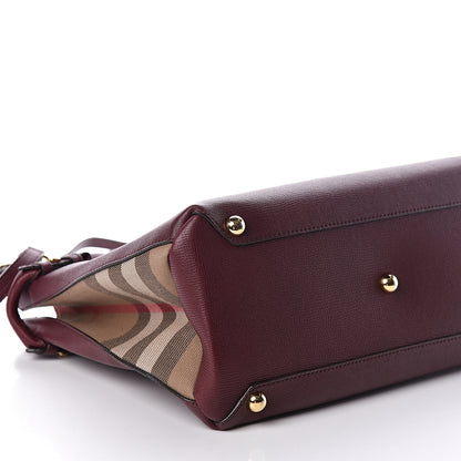 Burberry Grainy Calfskin House Check Medium Banner Tote Mahogany Red 9 of 10