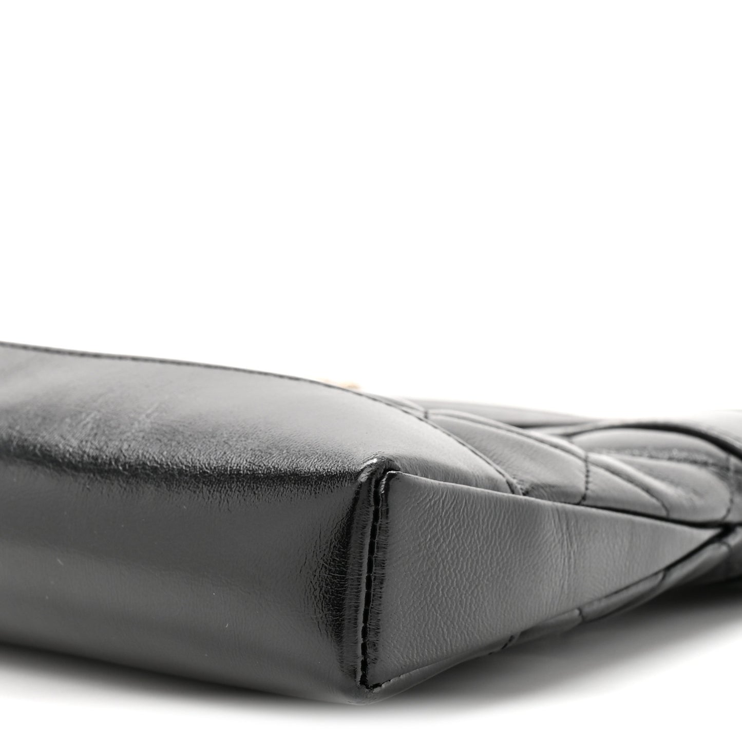 Shiny Crumpled Calfskin Quilted Nano 31 Shopping Bag Black