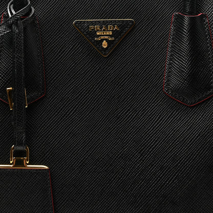 Prada Saffiano Cuir Medium Double Bag Black Fuoco 7 of 9