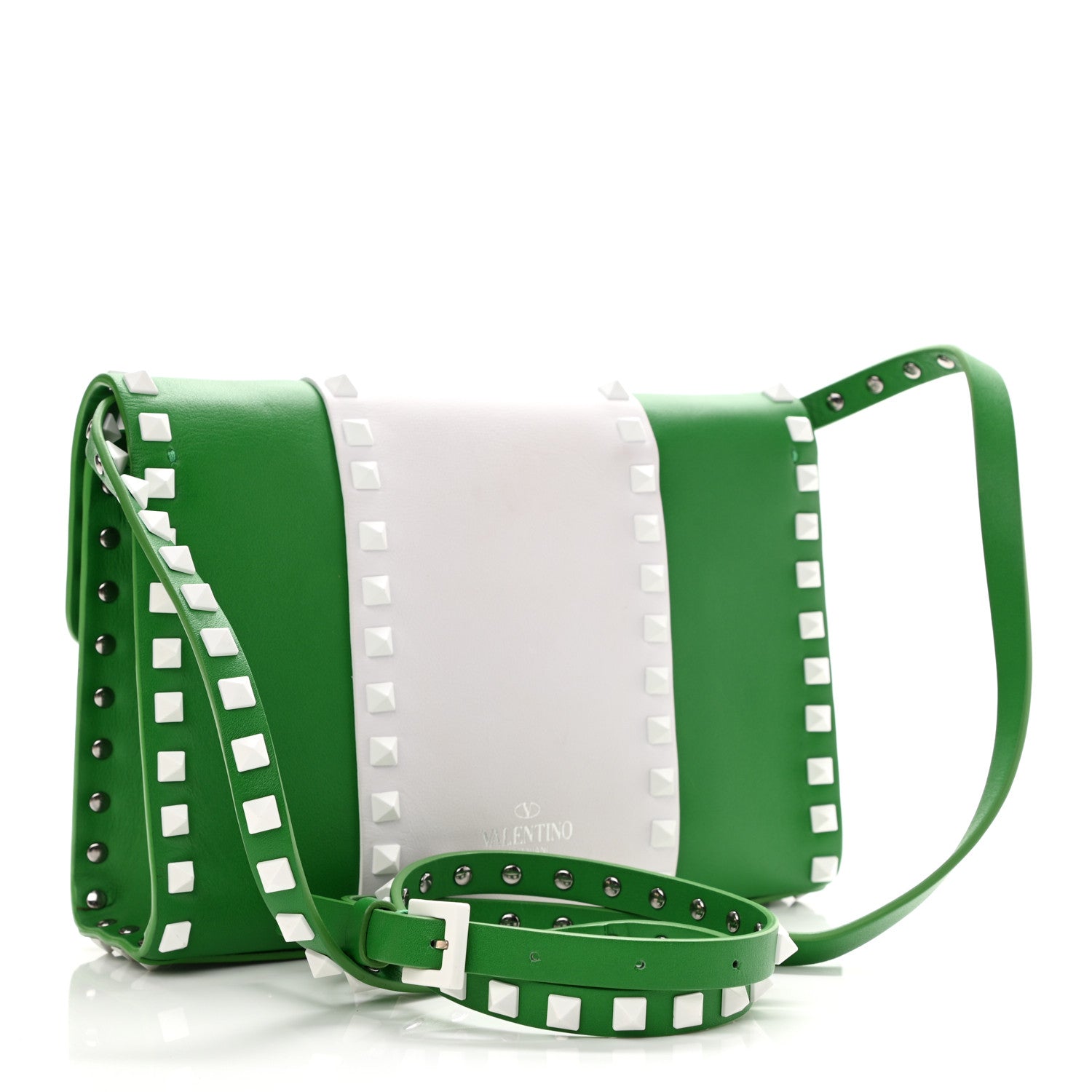 Valentino Garavani Vitello Colorblock Medium Free Rockstud Flip Lock Crossbody Bag Peppermint White 3 of 10