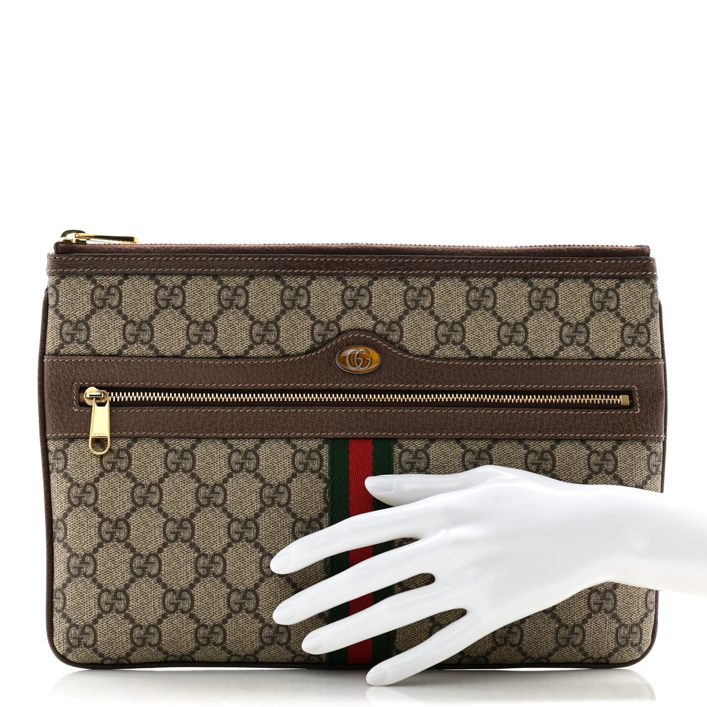 GG Supreme Monogram Large Ophidia Pouch Clutch Brown
