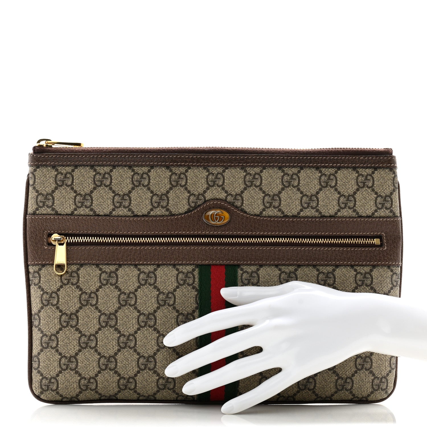 Gucci GG Supreme Monogram Large Ophidia Pouch Clutch Brown 2 of 13