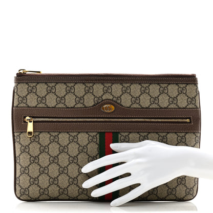 Gucci GG Supreme Monogram Large Ophidia Pouch Clutch Brown 2 of 13