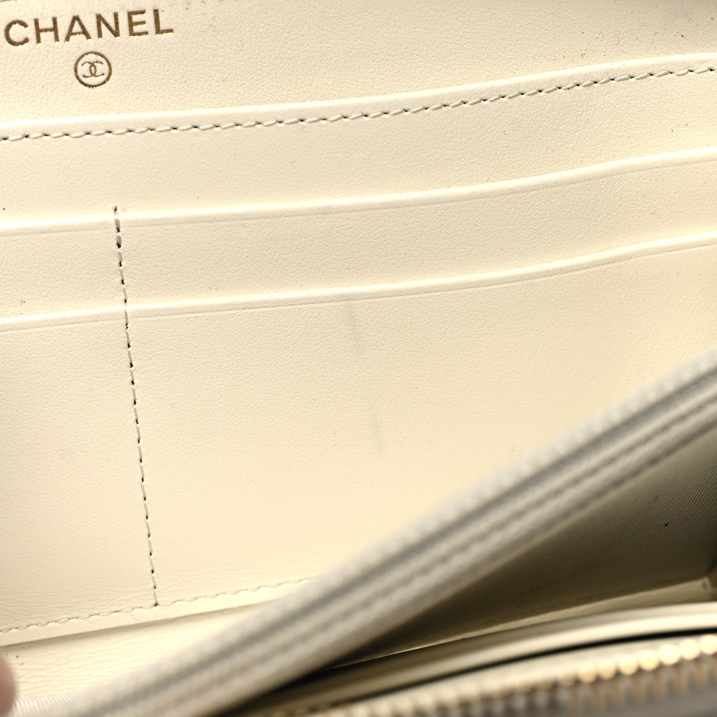 Shiny Goatskin Quilted 19 Long Zipped Around Wallet White