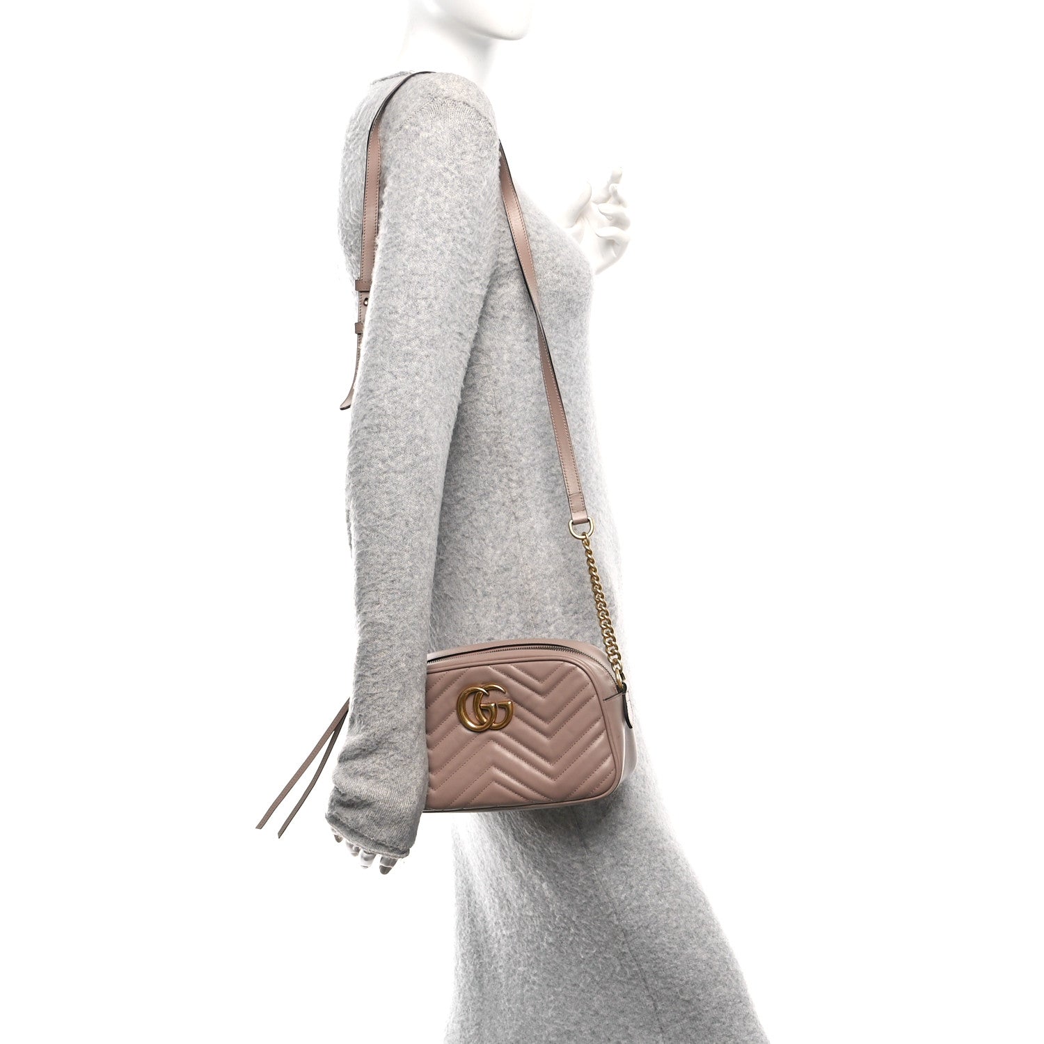 Gucci Calfskin Matelasse Small GG Marmont Chain Shoulder Bag Porcelain Rose 2 of 11