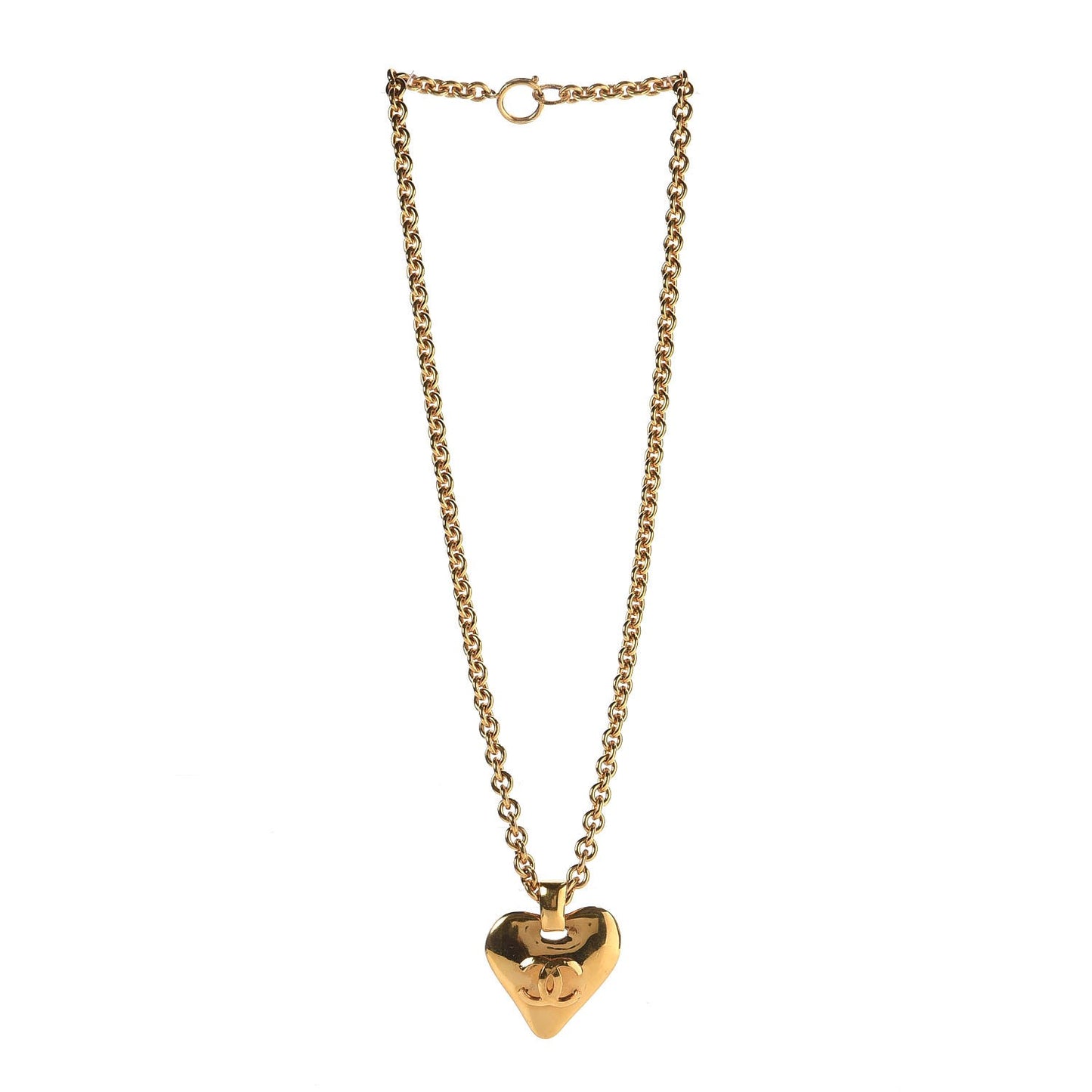 Chain CC Heart Pendant Necklace Gold