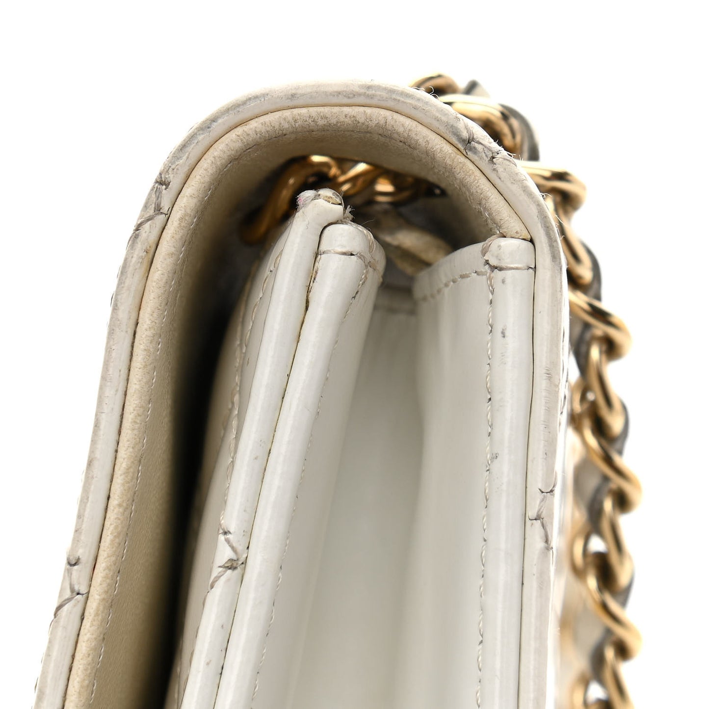 Lambskin Stitched Small Single Flap White