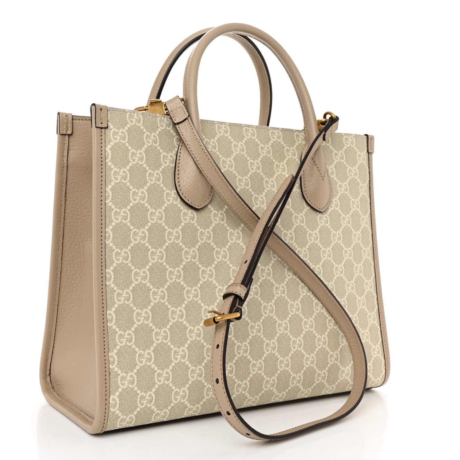 Gucci GG Supreme Monogram Textured Dollar Calfskin Small Retro Interlocking G Tote Bag Beige Mystic White Oatmeal 3 of 10