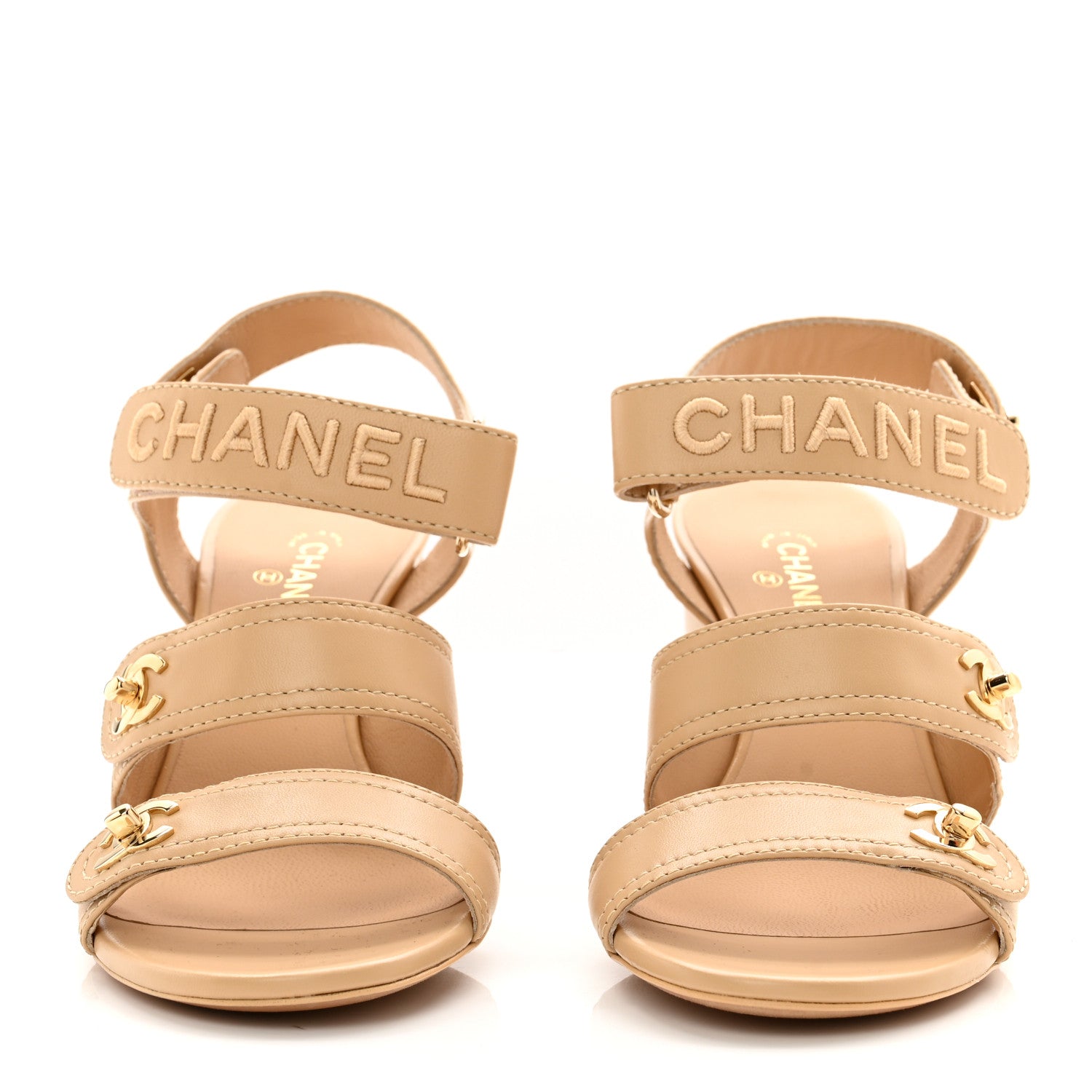 Chanel Goatskin CC Turnlock Sandals 37.5 Beige 2 of 11