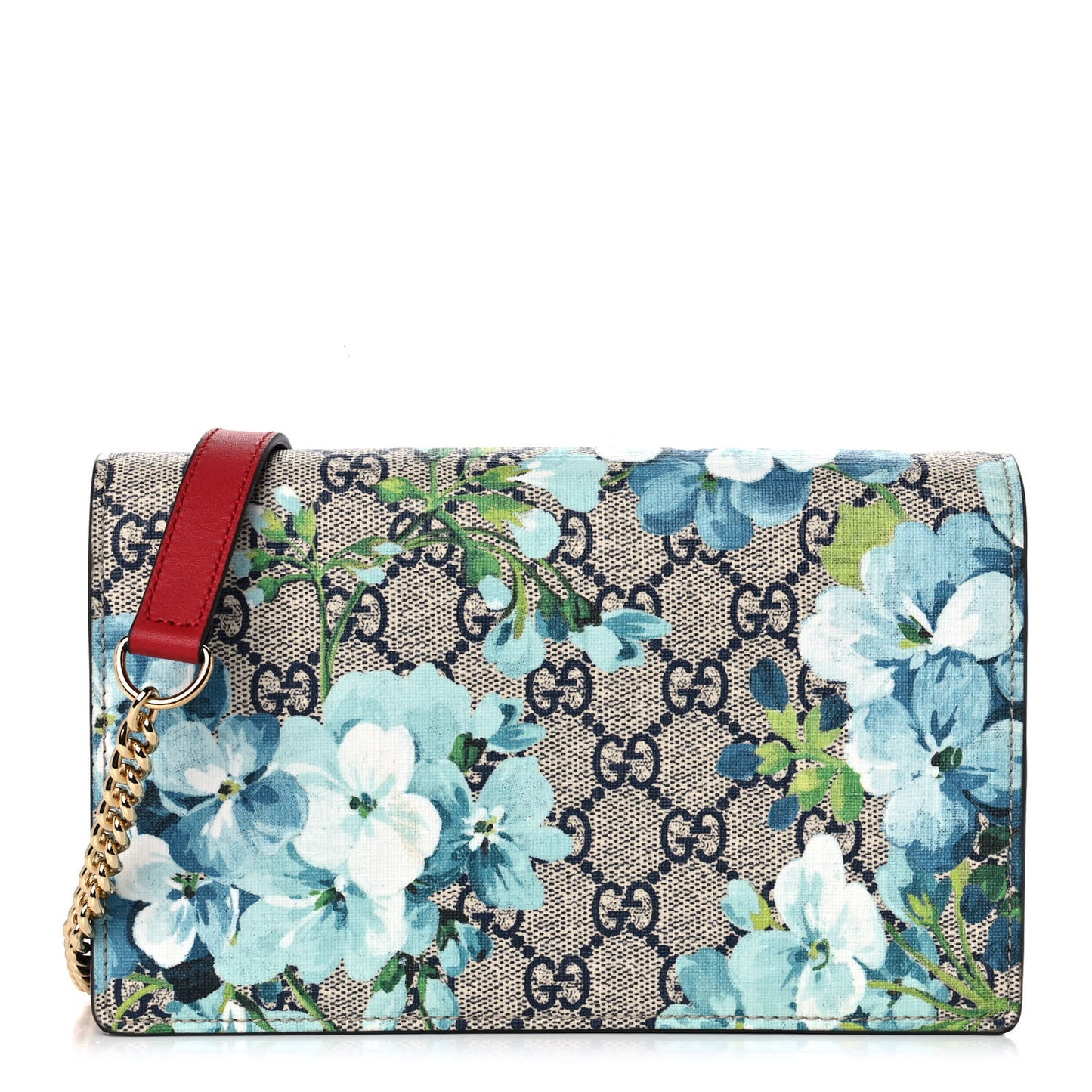 GG Supreme Monogram Blooms Chain Wallet Blue