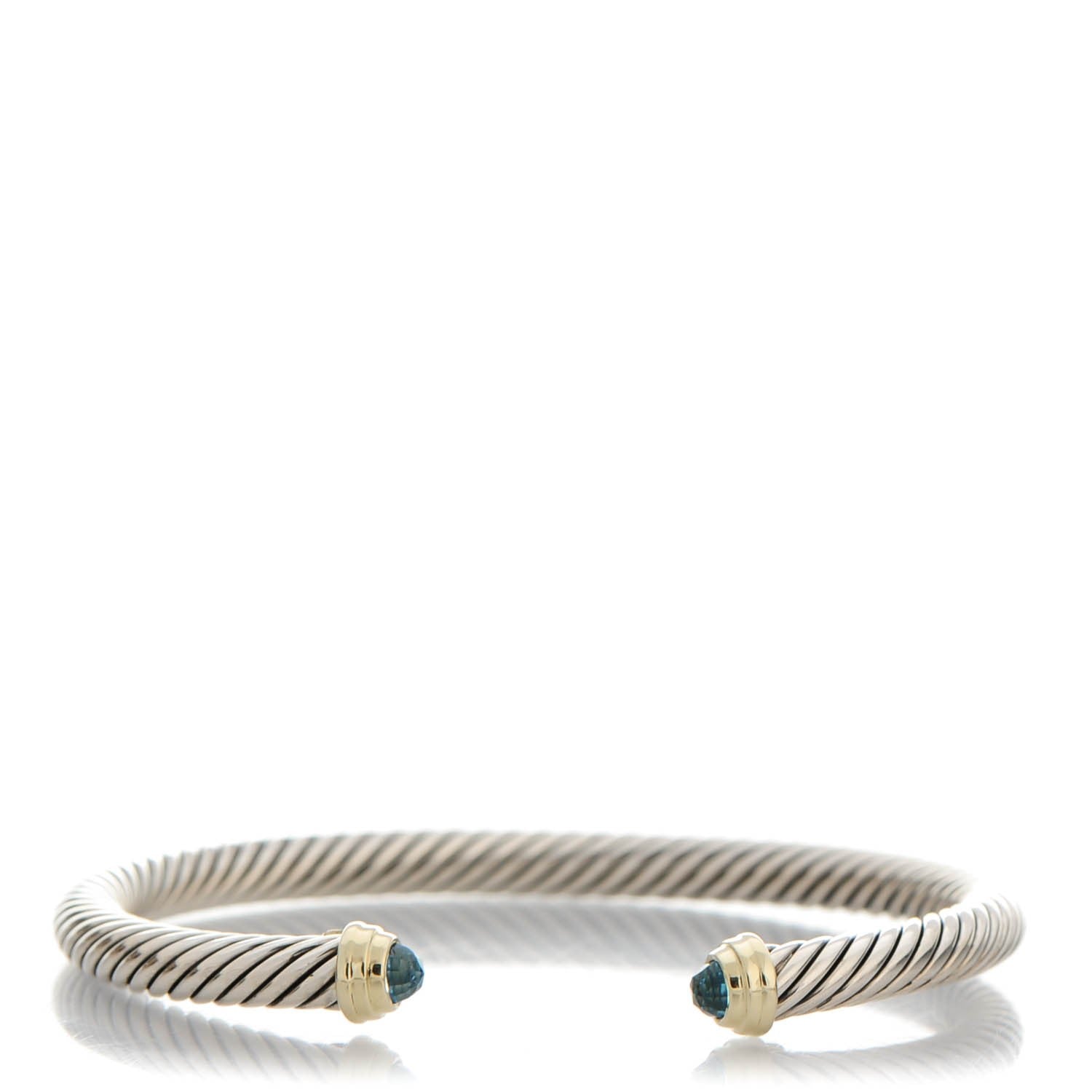 David Yurman Sterling Silver 14K Yellow Gold Blue Topaz 5mm Cable Classics Petite Color Bracelet 1 of 5
