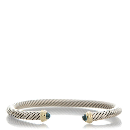 David Yurman Sterling Silver 14K Yellow Gold Blue Topaz 5mm Cable Classics Petite Color Bracelet 1 of 5