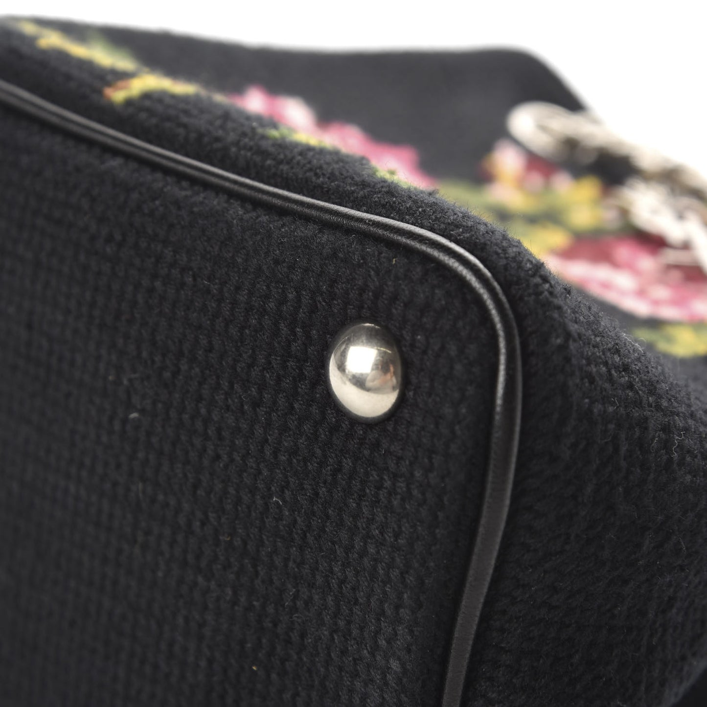 Woven Wool Embroidered Baby Emmanuelle Bucket Bag Black