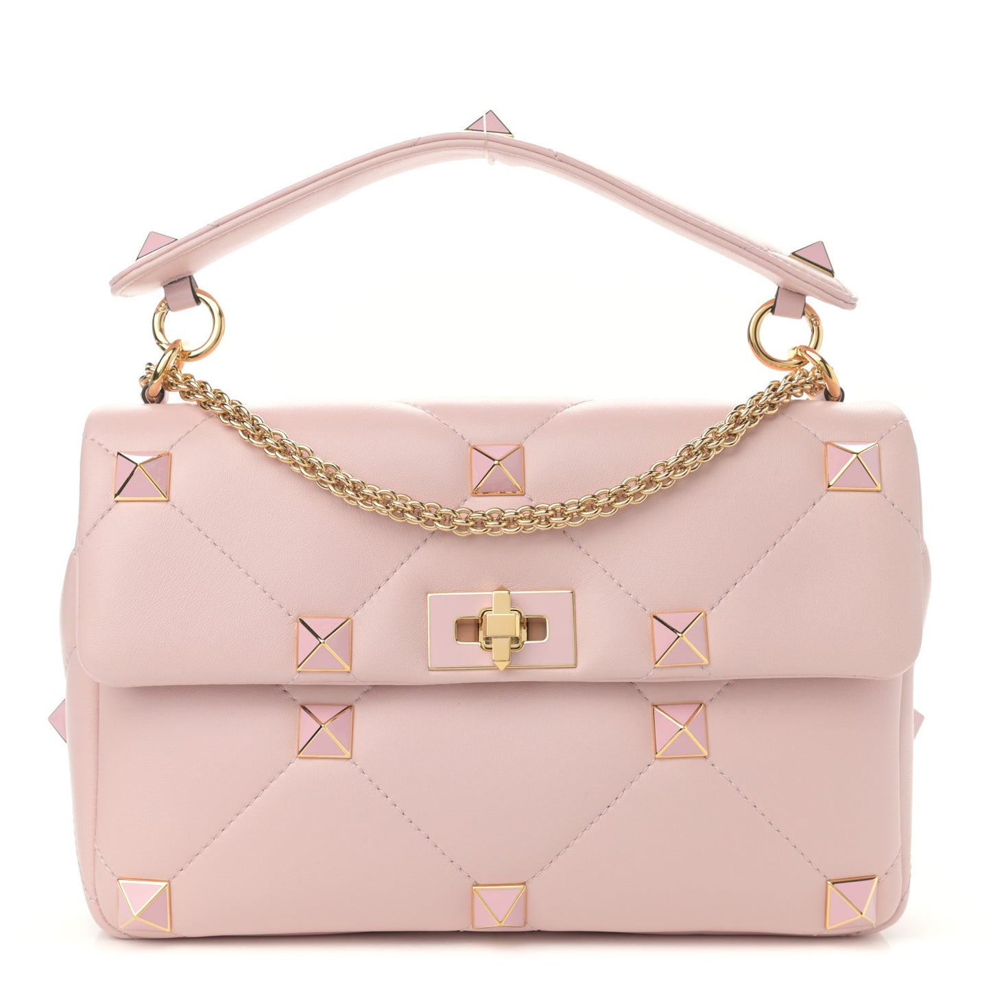 Nappa Enamel Large Roman Stud Shoulder Bag Rose Quartz