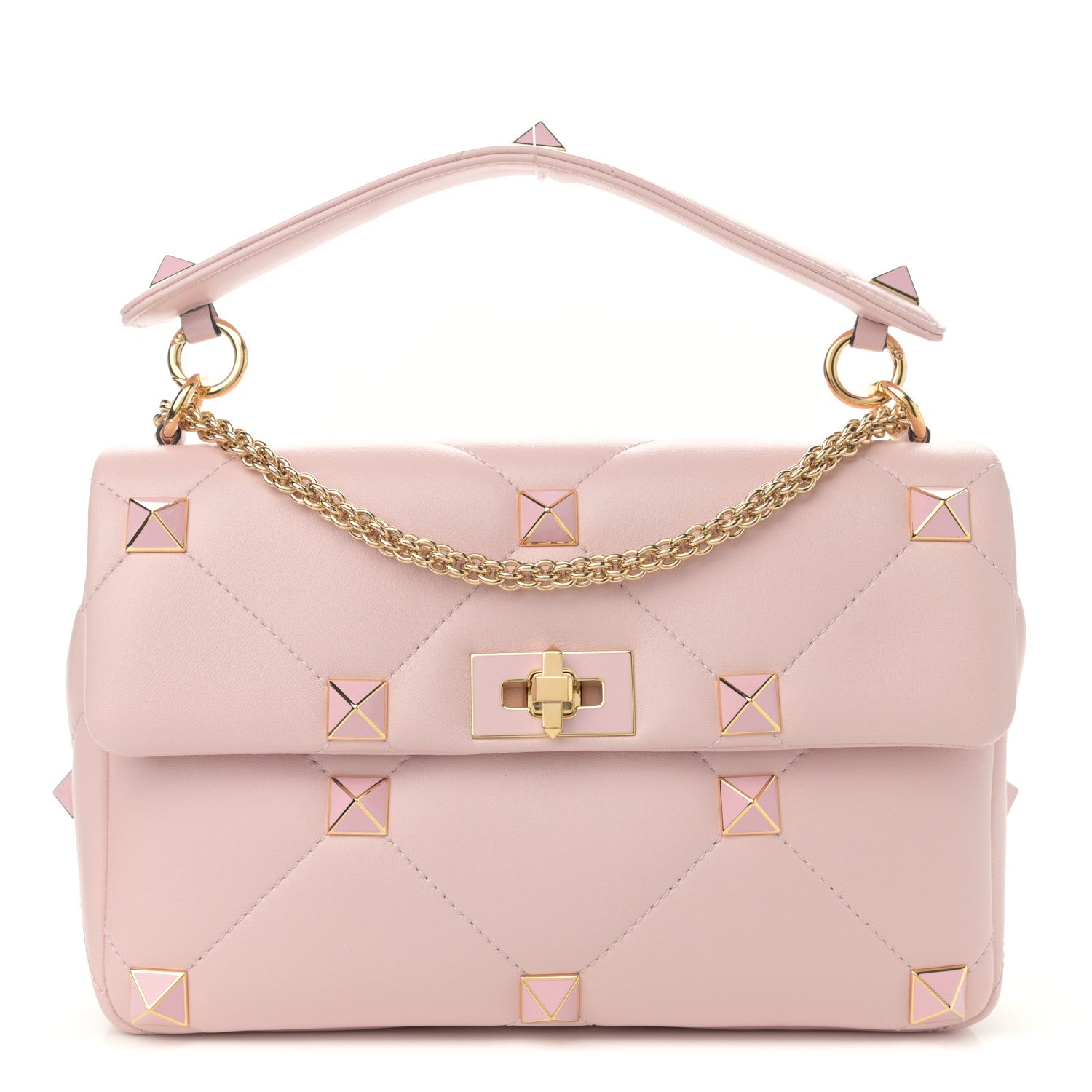 Valentino Garavani Nappa Enamel Large Roman Stud Shoulder Bag Rose Quartz 1 of 7