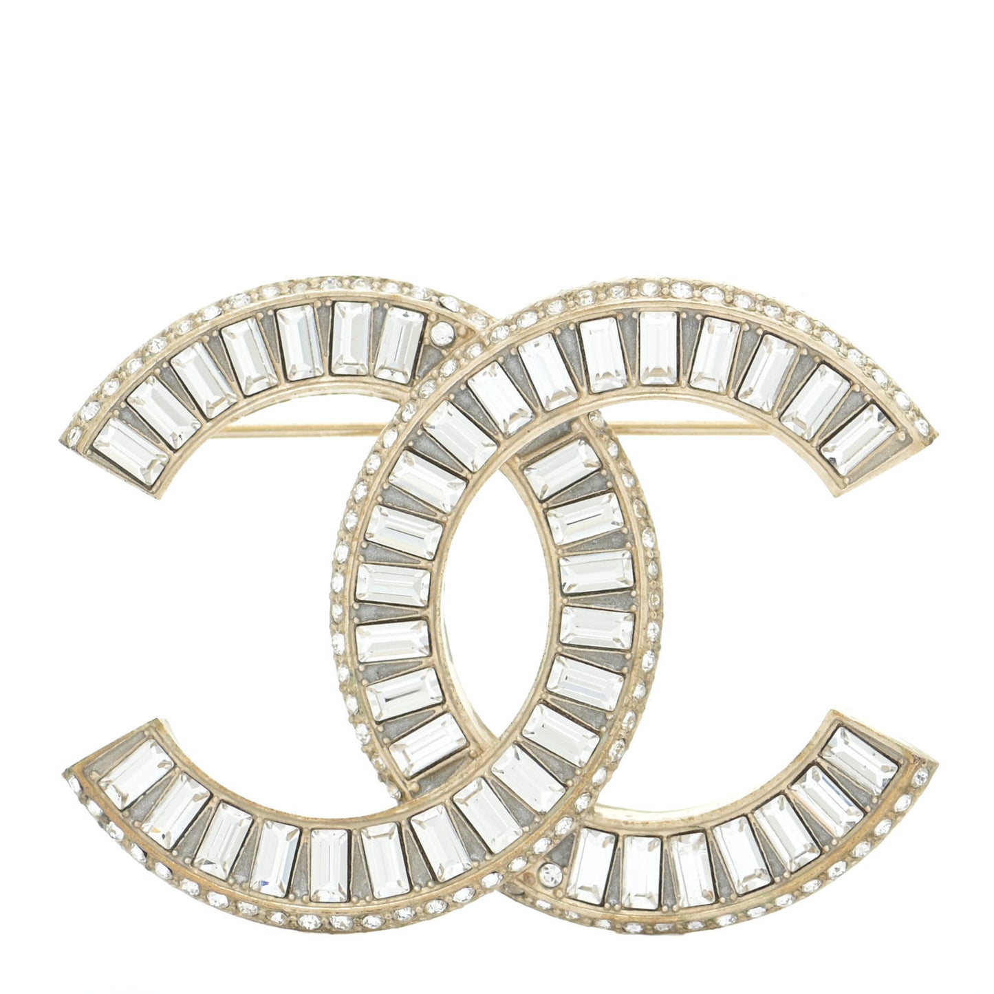Baguette Crystal CC Brooch Gold