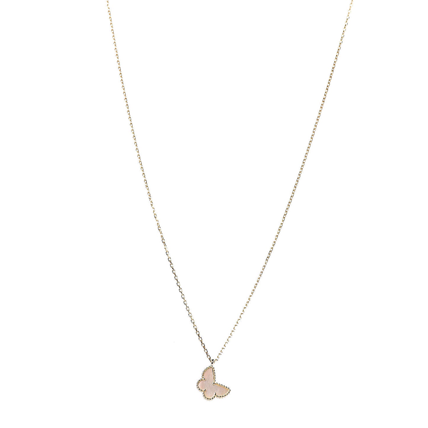 18K Yellow Gold Mother of Pearl Sweet Alhambra Butterfly Pendant Necklace