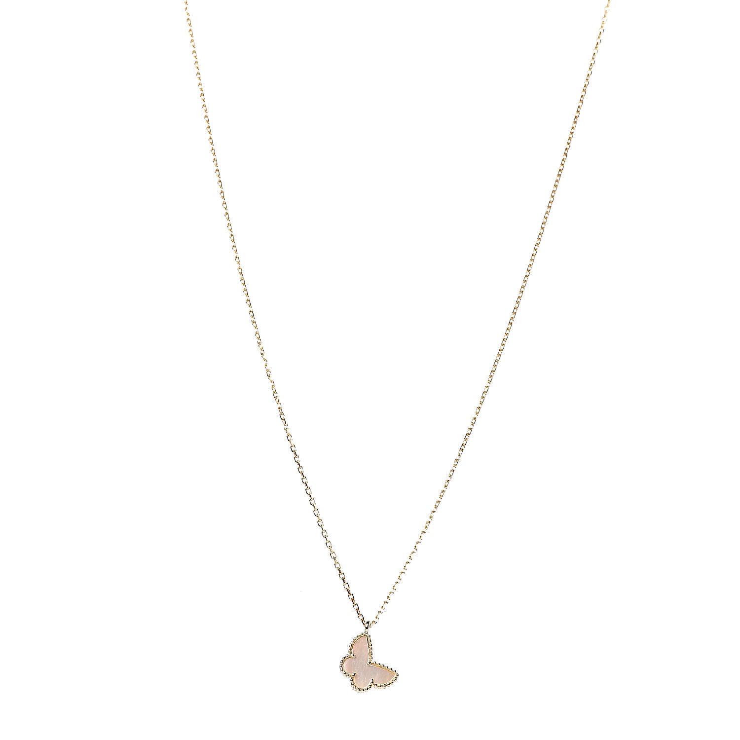 Van Cleef & Arpels 18K Yellow Gold Mother of Pearl Sweet Alhambra Butterfly Pendant Necklace 1 of 6