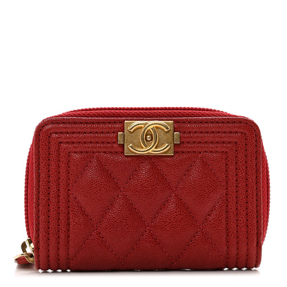 Chanel Caviar Quilted Boy Zip Around Coin Purse Wallet Red 1 of 7