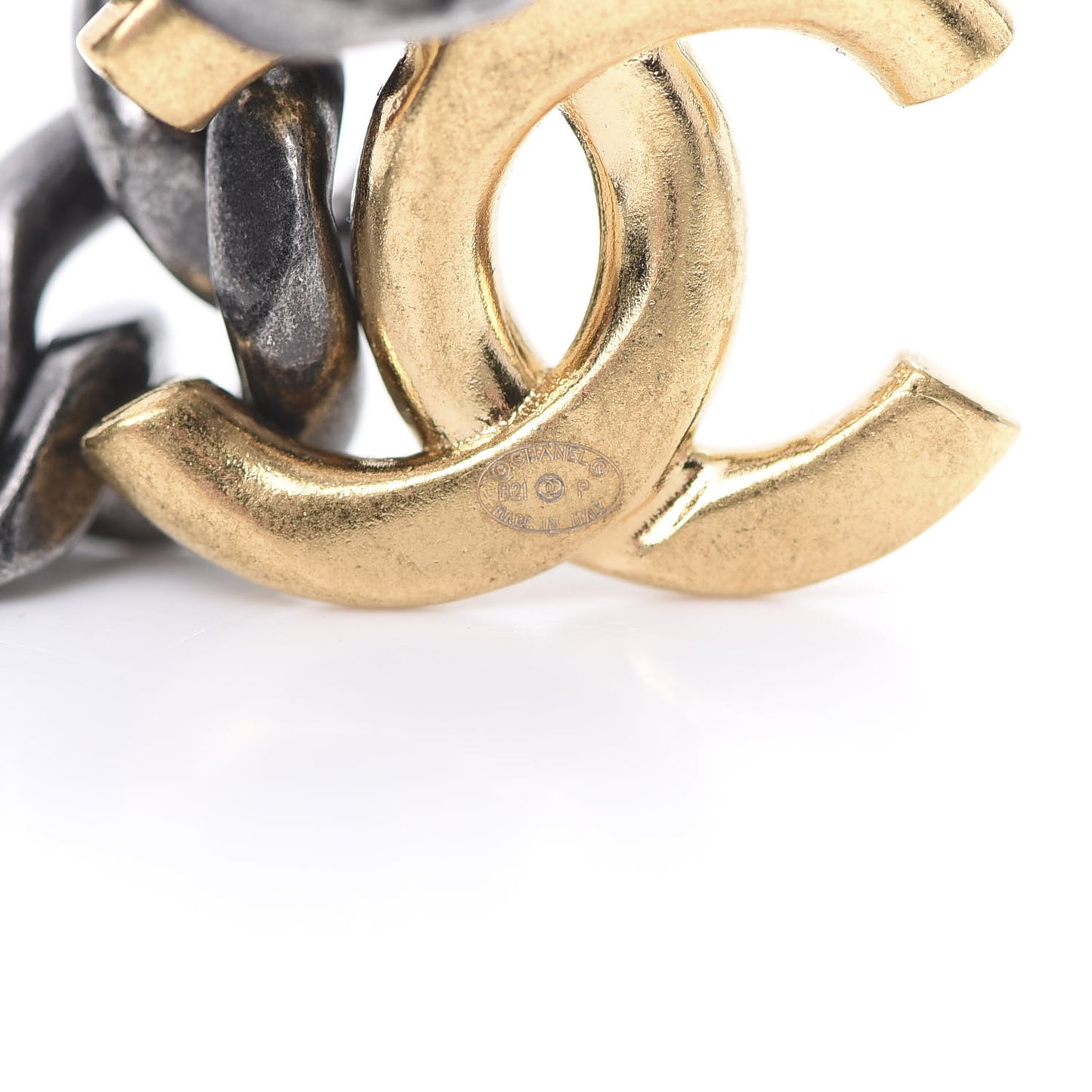 Metal CC Drop Earrings Ruthenium Gold