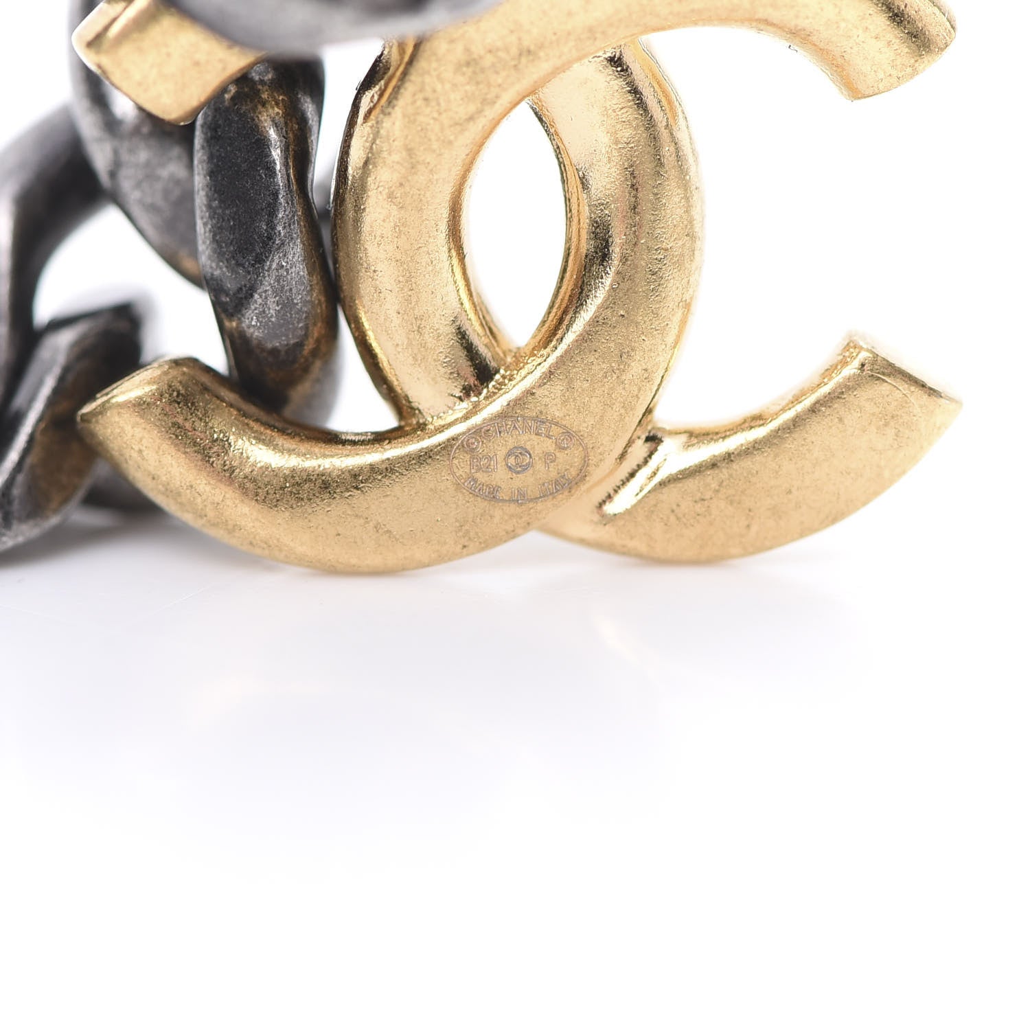 Chanel Metal CC Drop Earrings Ruthenium Gold 4 of 5