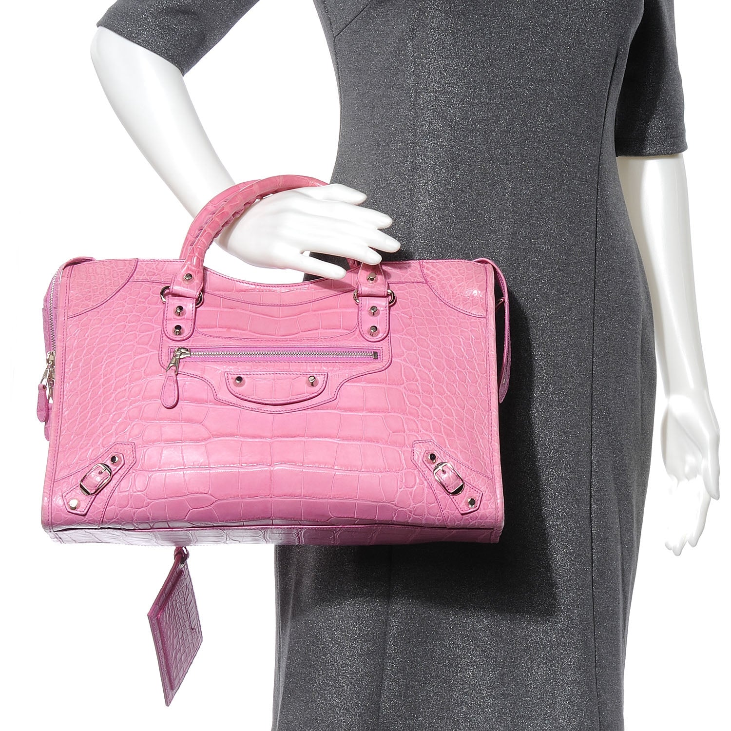 Balenciaga Crocodile Classic Silver Hardware City Bubblegum 2 of 9