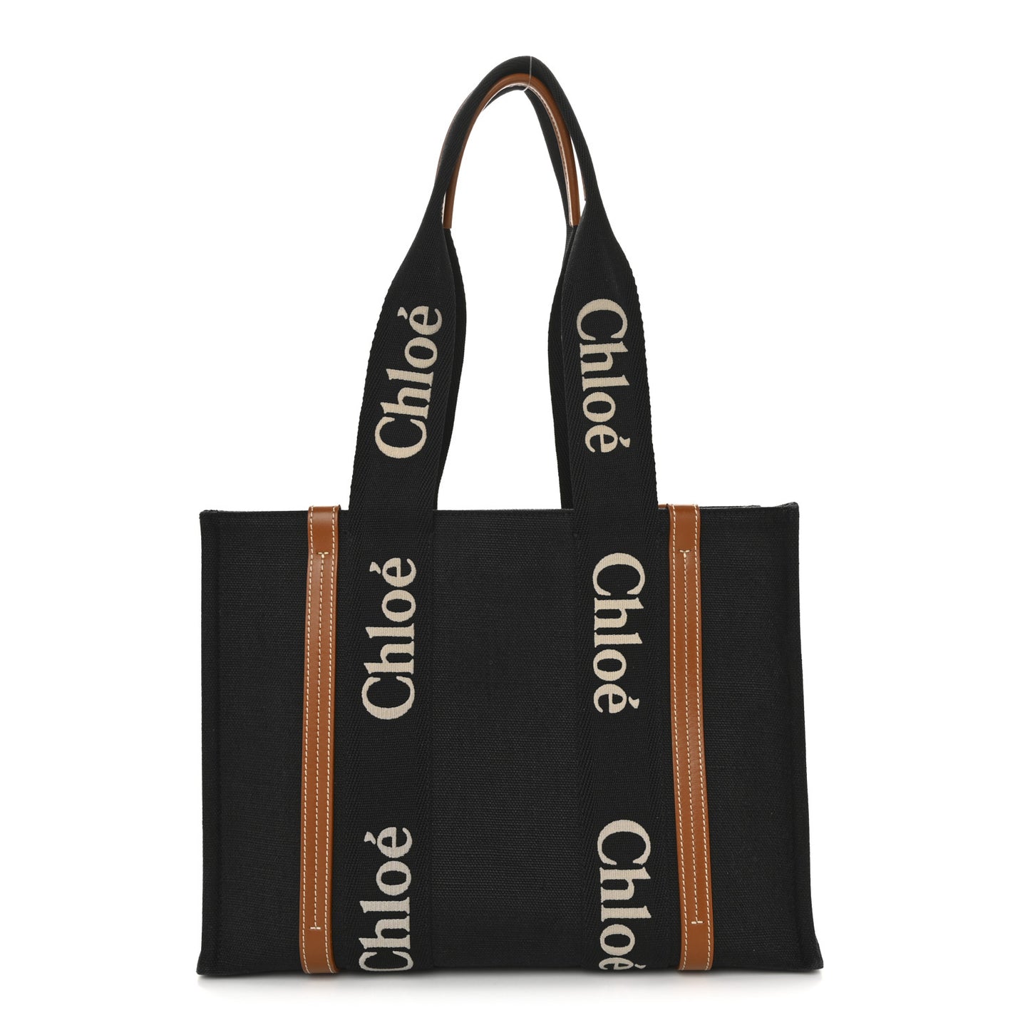 Cotton Calfskin Medium Woody Ribbon Tote Black