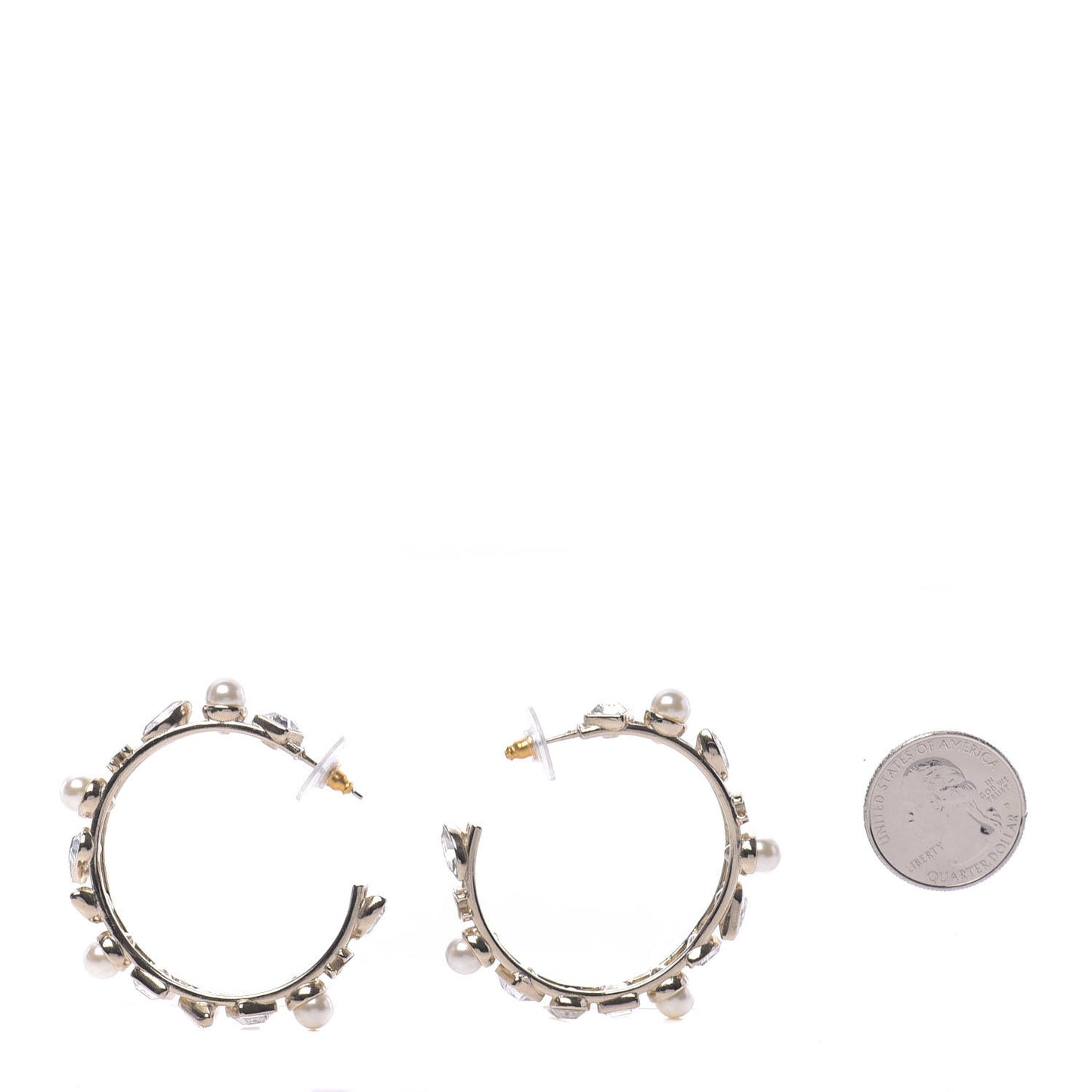 Glass Pearl Strass Snowfall Hoop Earrings Gold