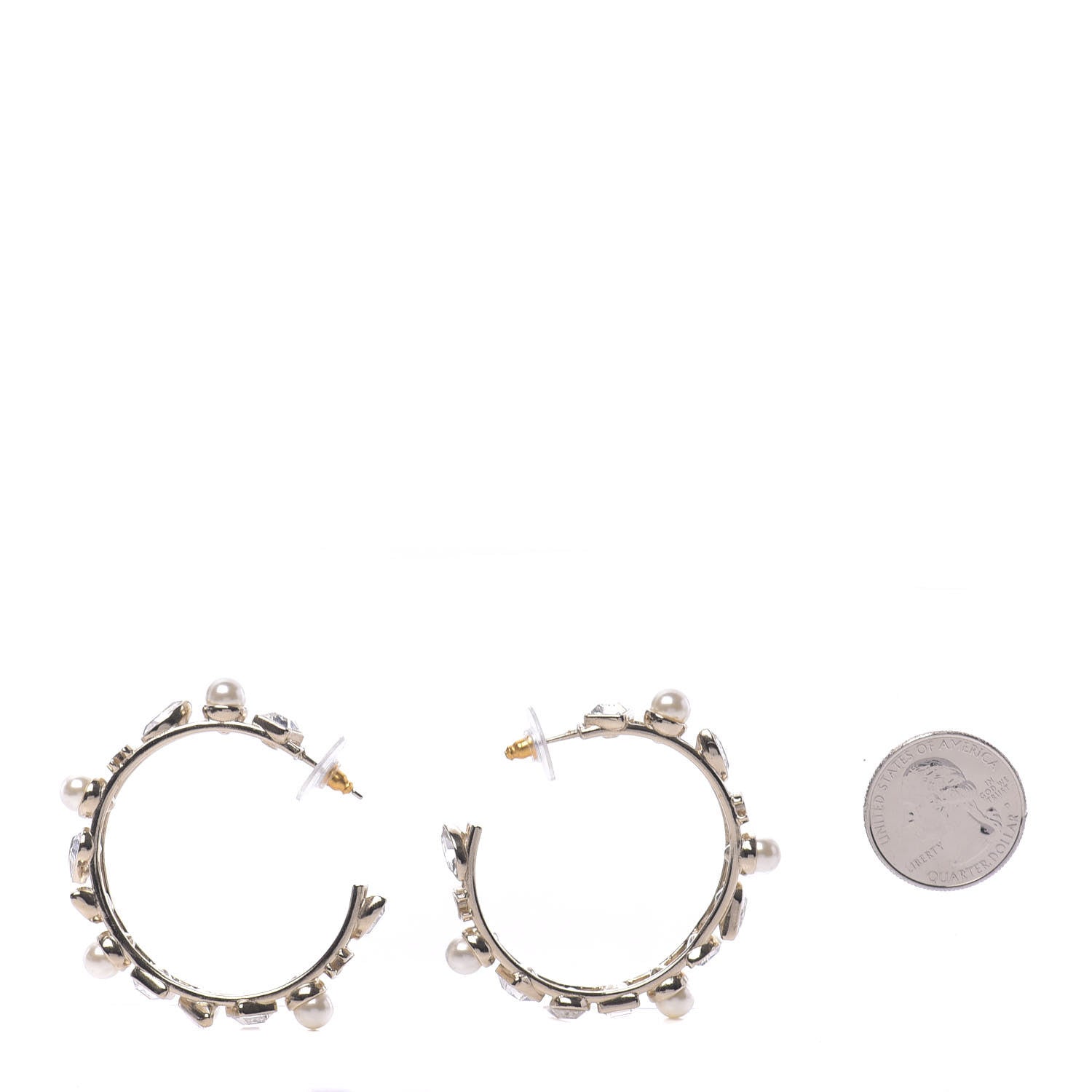 Chanel Glass Pearl Strass Snowfall Hoop Earrings Gold 2 of 5