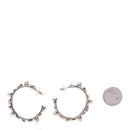 Chanel Glass Pearl Strass Snowfall Hoop Earrings Gold 2 of 5