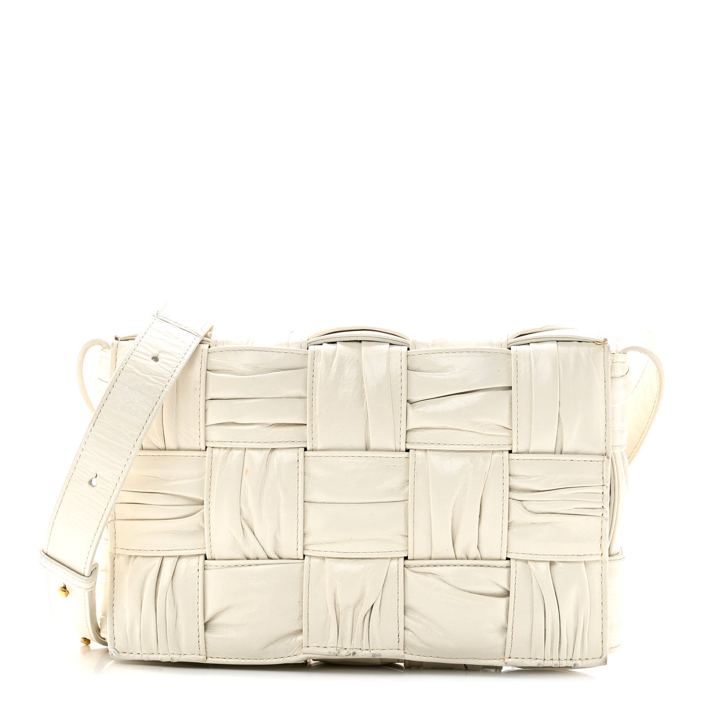 Calfskin Intreccio Plisse Cassette Crossbody Bag White
